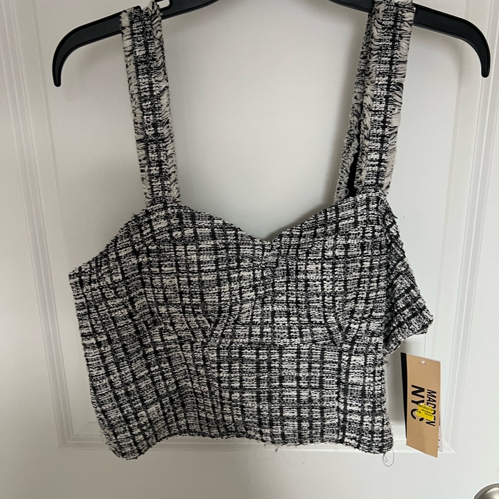 Madden. Black and White Tweed Bomber Jacket. With a matching cropped top. - Picture 6 of 8